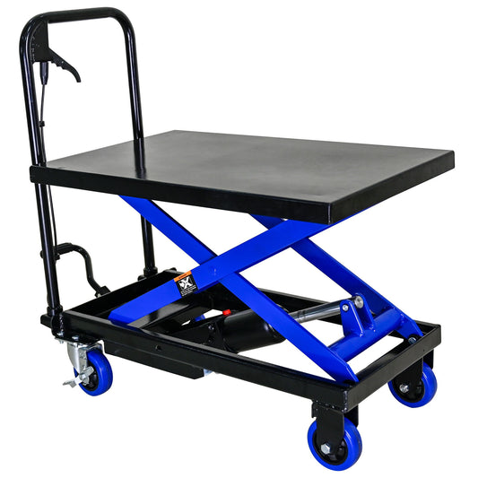 Hydraulic Lift Trolley, 500 Lbs Capacity, With 4 Wheels, For Material Handling And Transportation - Black / Blue Daily Nest