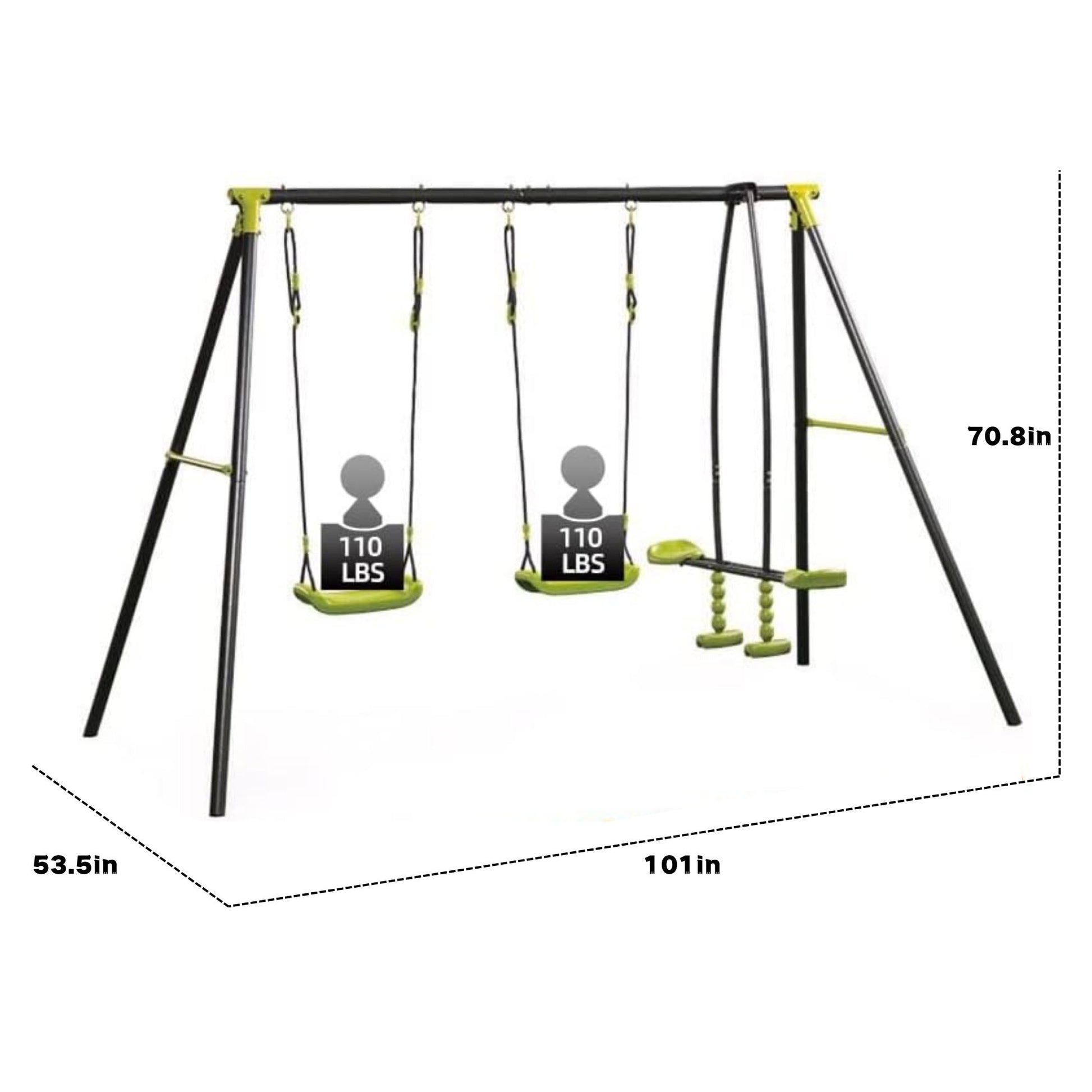 Xns008 Interesting Triple Children Metal Safe Swing Set 440Lbs For Outdoor Playground Three Seat Swing For Age 3+ - Green / Black Daily Nest