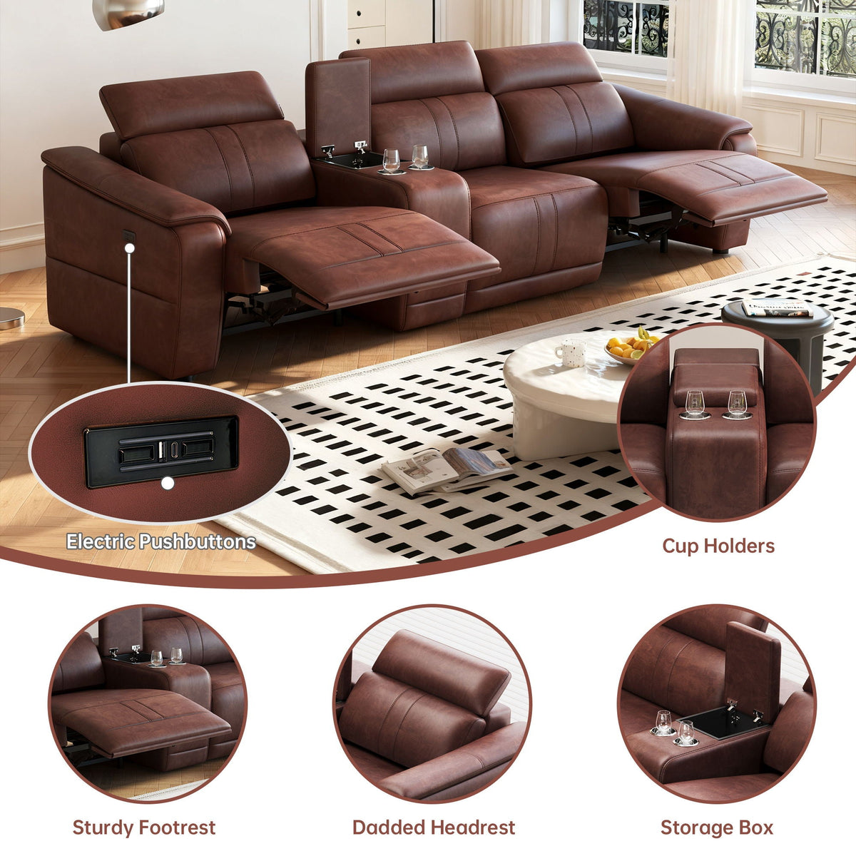 Modular Sofa With Recliners And Cup Holders Sectional Set Home Essentials