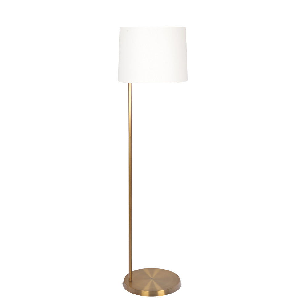 Zenith - Offset Base Floor Lamp With Drumshaped Linen Shade - Gold / White Ashcroft Furniture