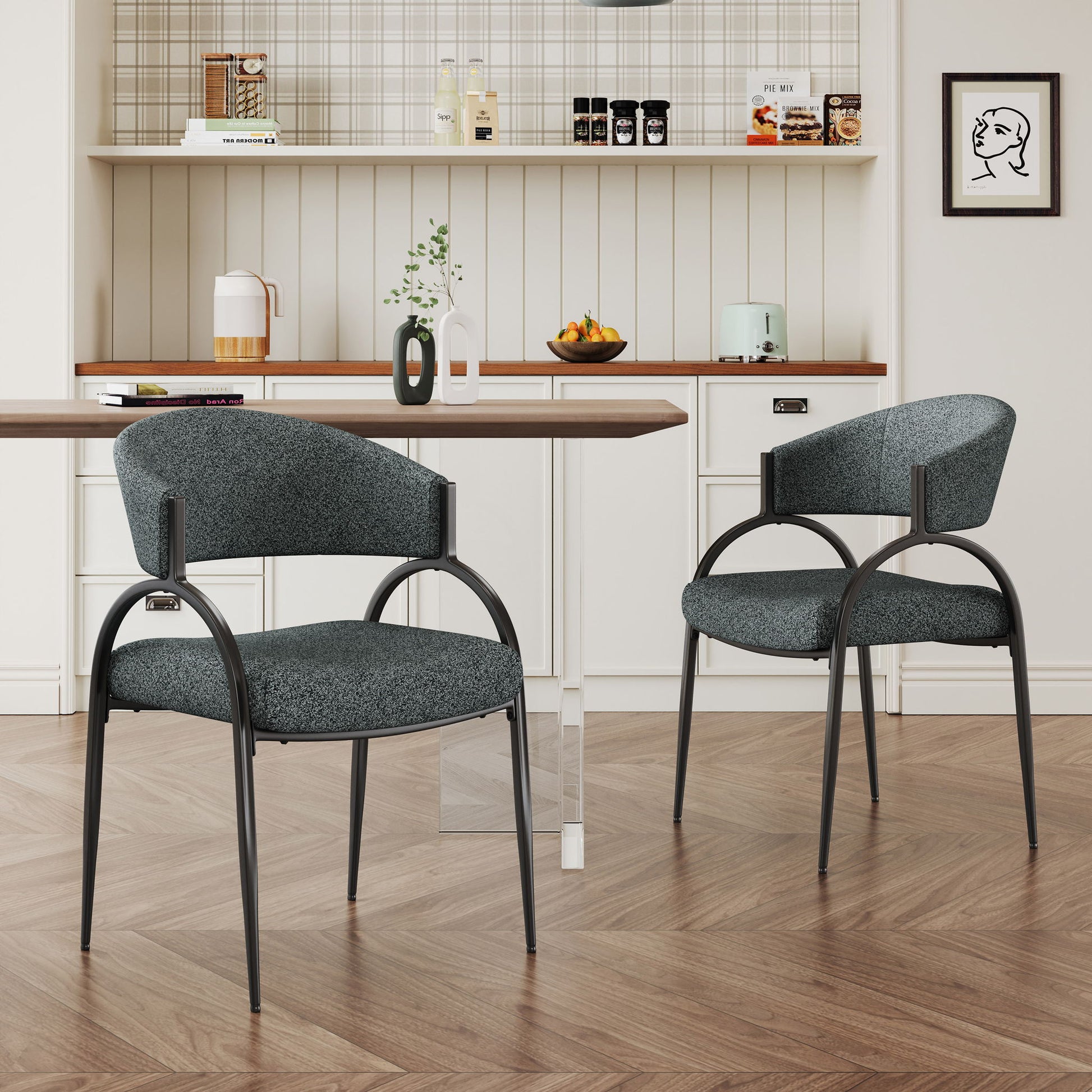 Contemporary Upholstered Dining Chairs With Metal Legs (Set of 2) Noble House