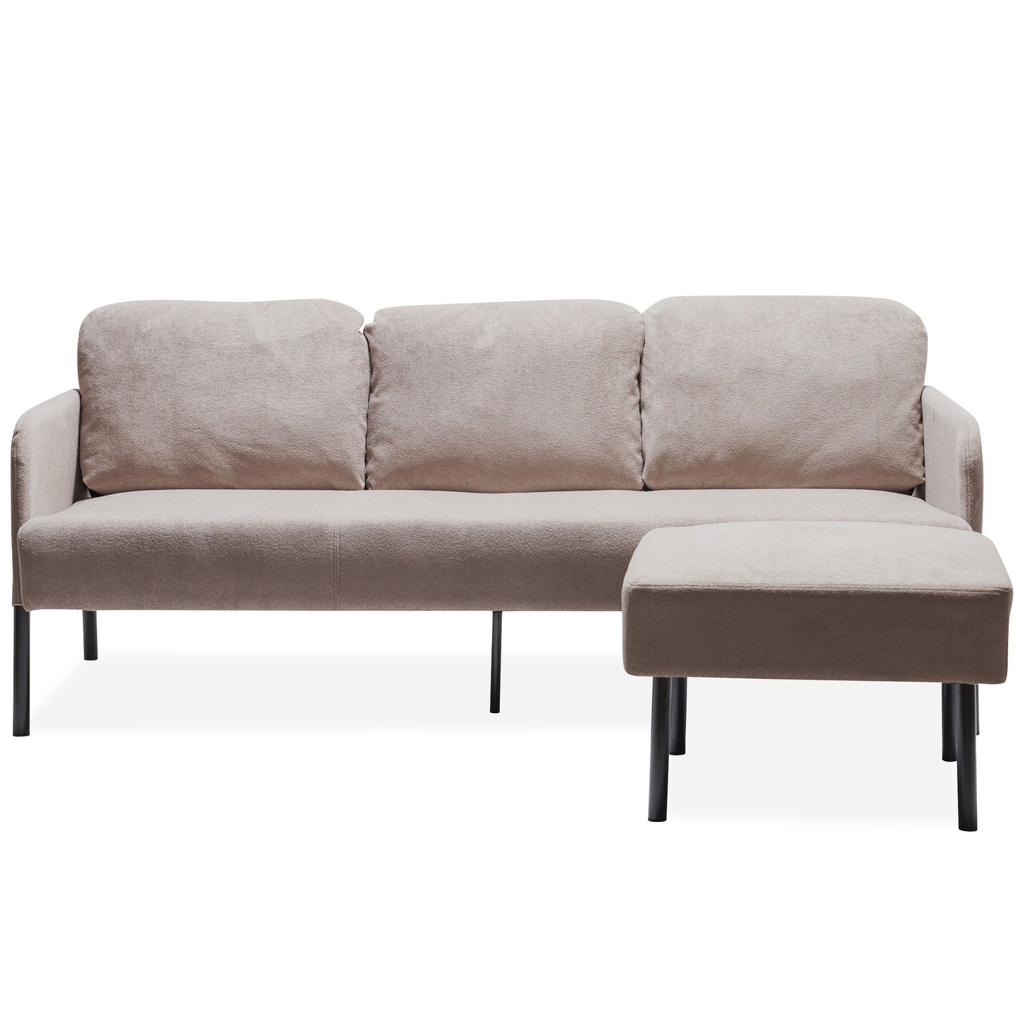 Modern L Shaped 3 Seater Sofa With Ottoman, Upholstered Couch For Small Spaces Home Essentials
