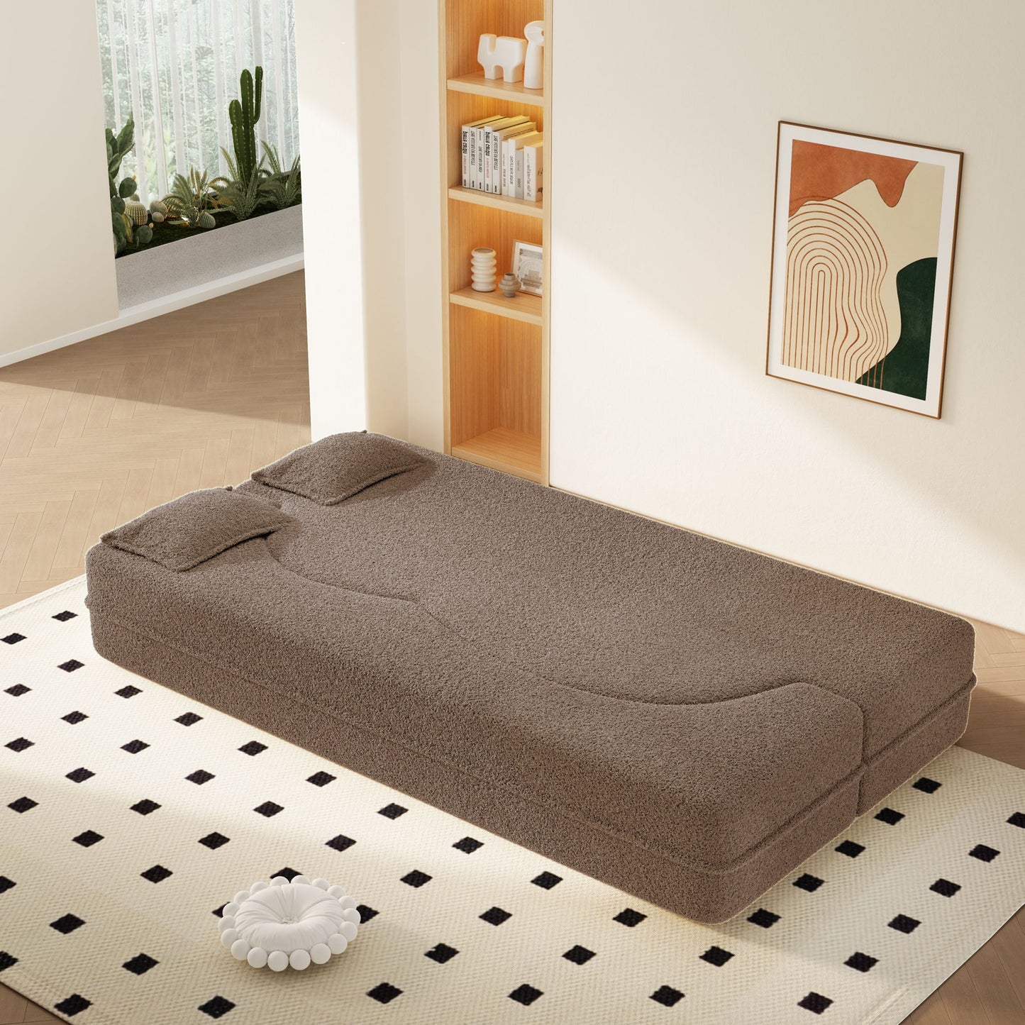 Modern Floor Sleeper Sofa Bed With 2 Pillows, Convertible Twin Size Folding Mattress For Living Room Home Essentials