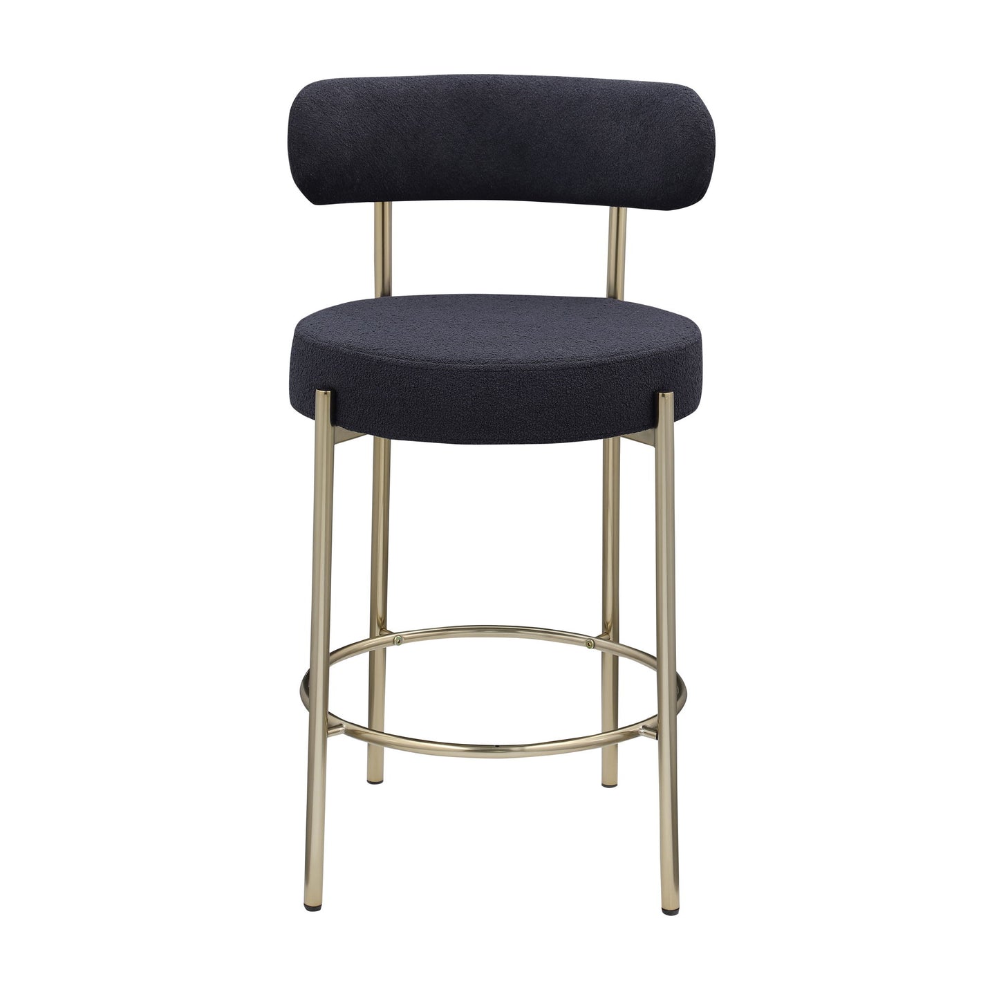 Modern Sherpa Counter Height Stools, Uphsoltered Seat Height Barstools With Brushed Brass Metal Legs Round Low Back Kitchen Stools With Footrest For Dining Room (Set of 2) Home Essentials