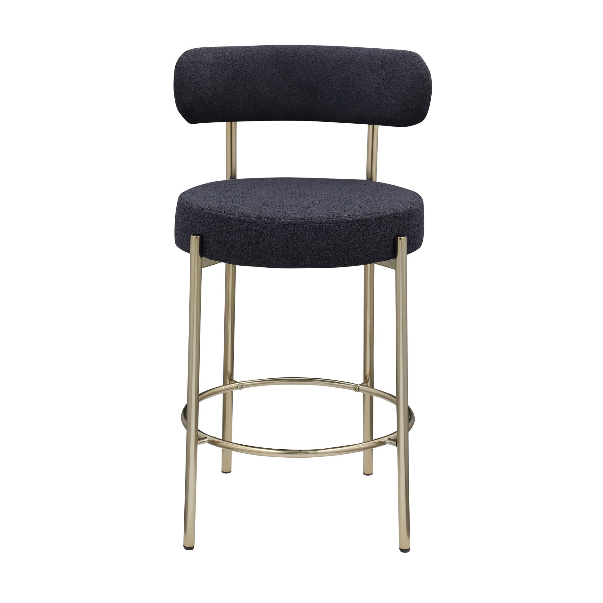 Modern Sherpa Counter Height Stools, Uphsoltered Seat Height Barstools With Brushed Brass Metal Legs Round Low Back Kitchen Stools With Footrest For Dining Room (Set of 2) Home Essentials