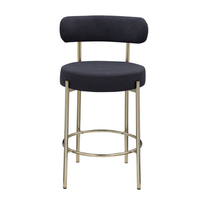 Modern Sherpa Counter Height Stools, Uphsoltered Seat Height Barstools With Brushed Brass Metal Legs Round Low Back Kitchen Stools With Footrest For Dining Room (Set of 2) Home Essentials