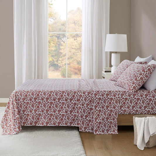 Oversized Flannel - 4 Piece Full Sheet Set - Rust Floral Beautyrest