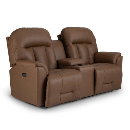 Suitably Leather Power Tilt-Headrest Console Loveseat Best Home Furnishings