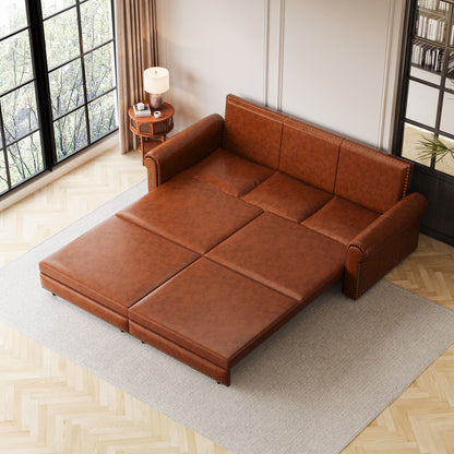 3 In 1 Convertible Sleeper Sofa With Nailhead Trim & Rolled Arm Home Essentials