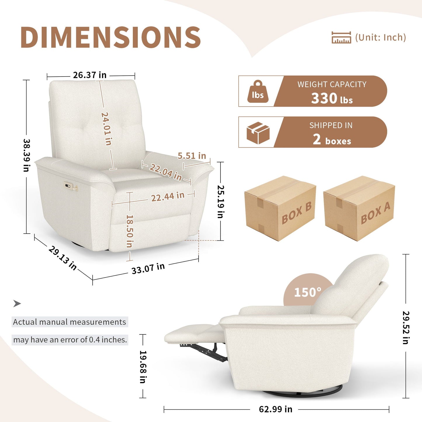 270° Power Swivel Rocker Recliner Chair With Phone Holder, Electric Glider Reclining Sofa With USB Ports For Living Room Bedroom - Beige Home Essentials