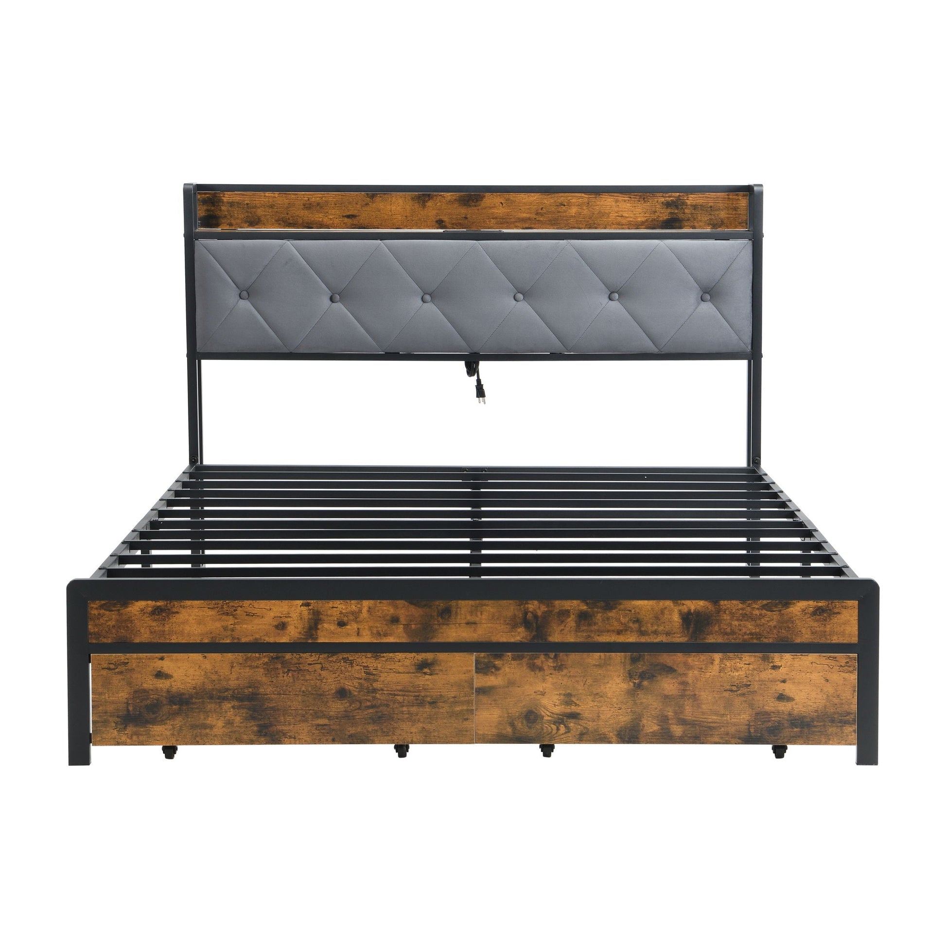 Modern Bed Frame With LED Lights, Upholstered Headboard, USB Charging Home Essentials