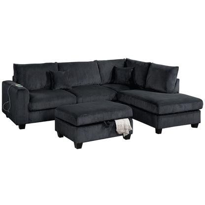 Modern Style Sectional Set With USB Port, Storage Ottoman Home Essentials