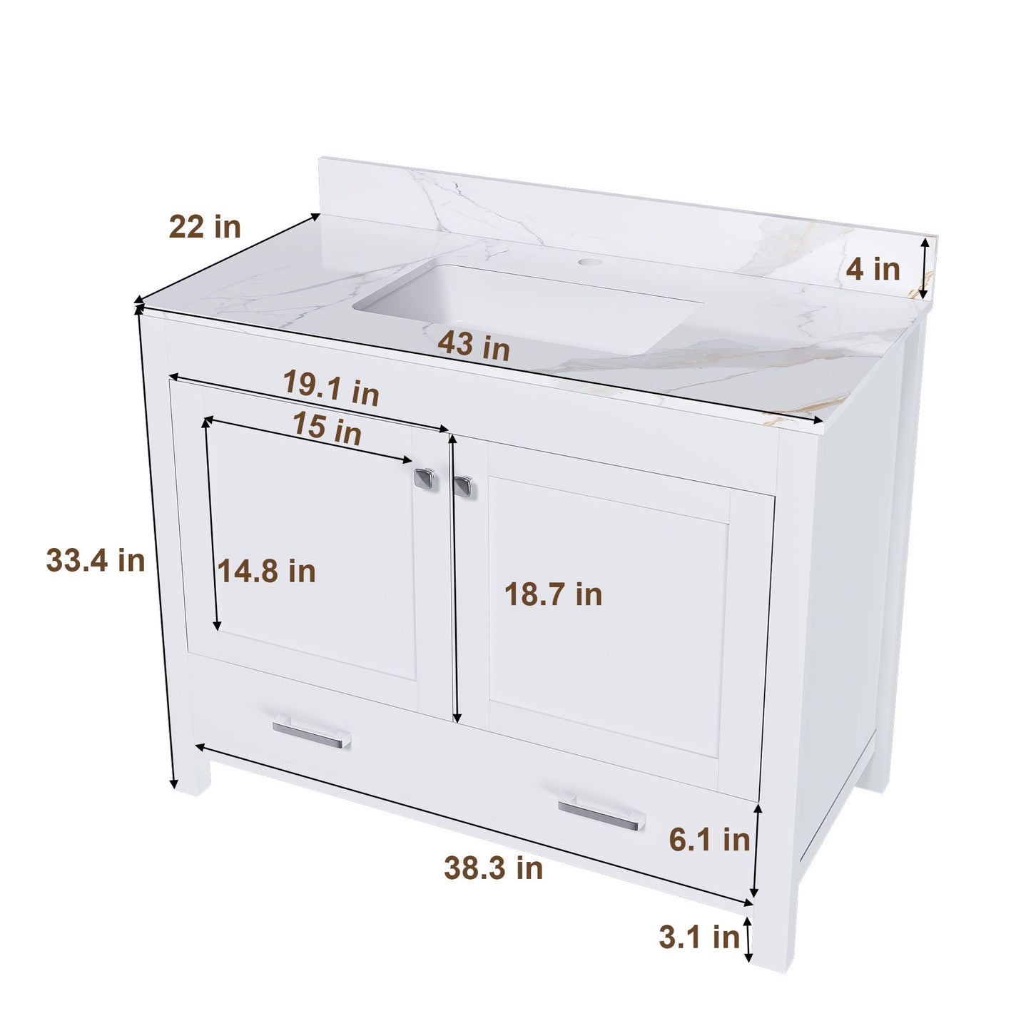 43" Bathroom Vanity, Multi Functional Cabinet, Doors And Drawer - White Home Essentials