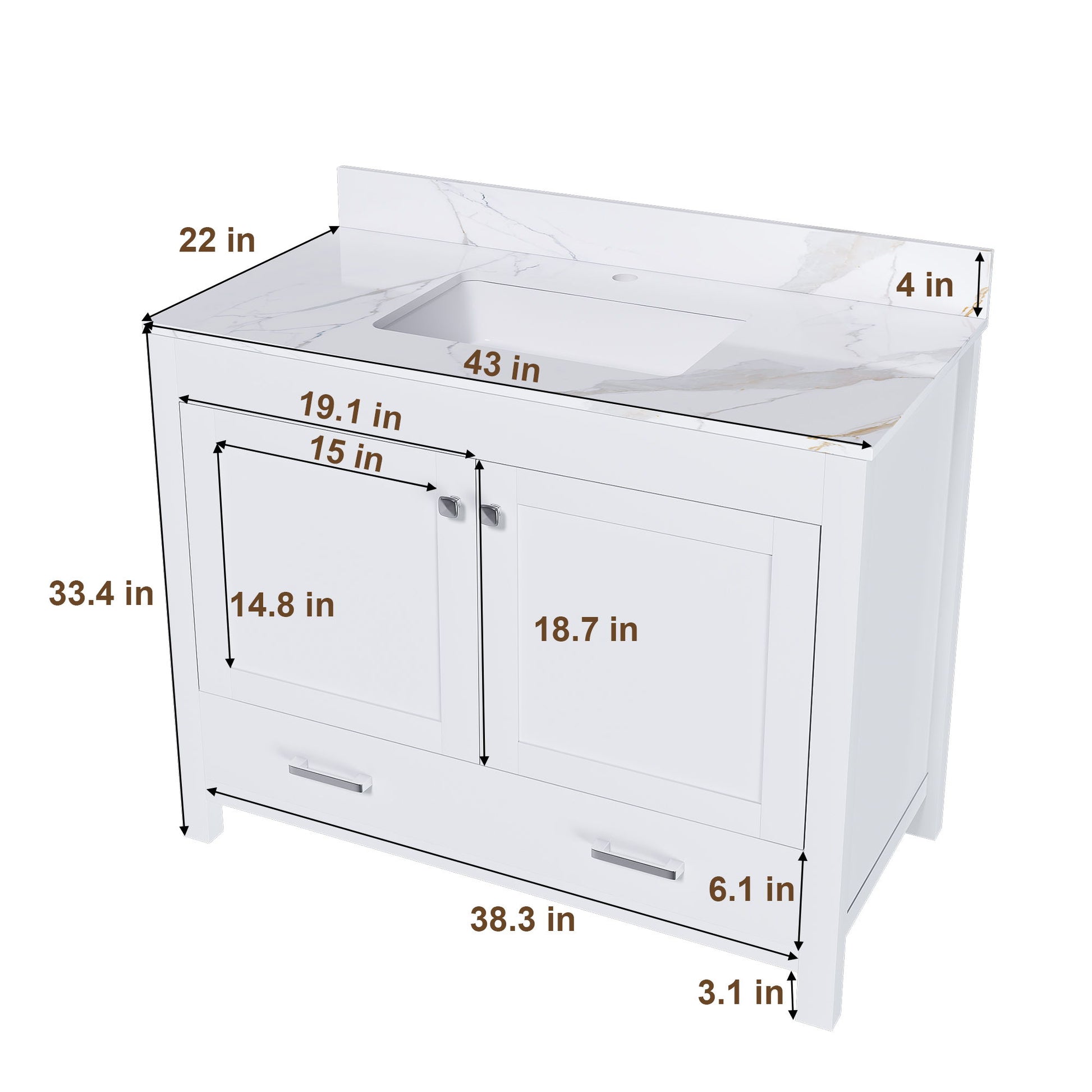 43" Bathroom Vanity, Multi Functional Cabinet, Doors And Drawer - White Home Essentials