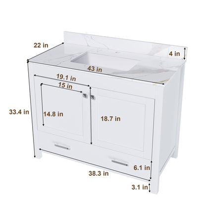 43" Bathroom Vanity, Multi Functional Cabinet, Doors And Drawer - White Home Essentials