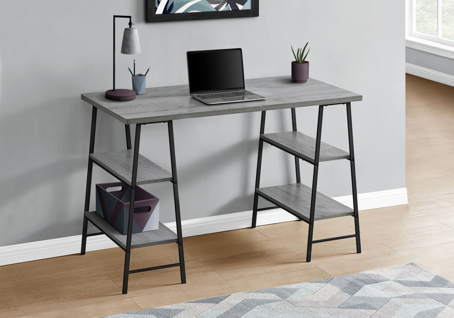 Computer Desk For Home Office, Storage Shelves, Industrial Design 8th Street