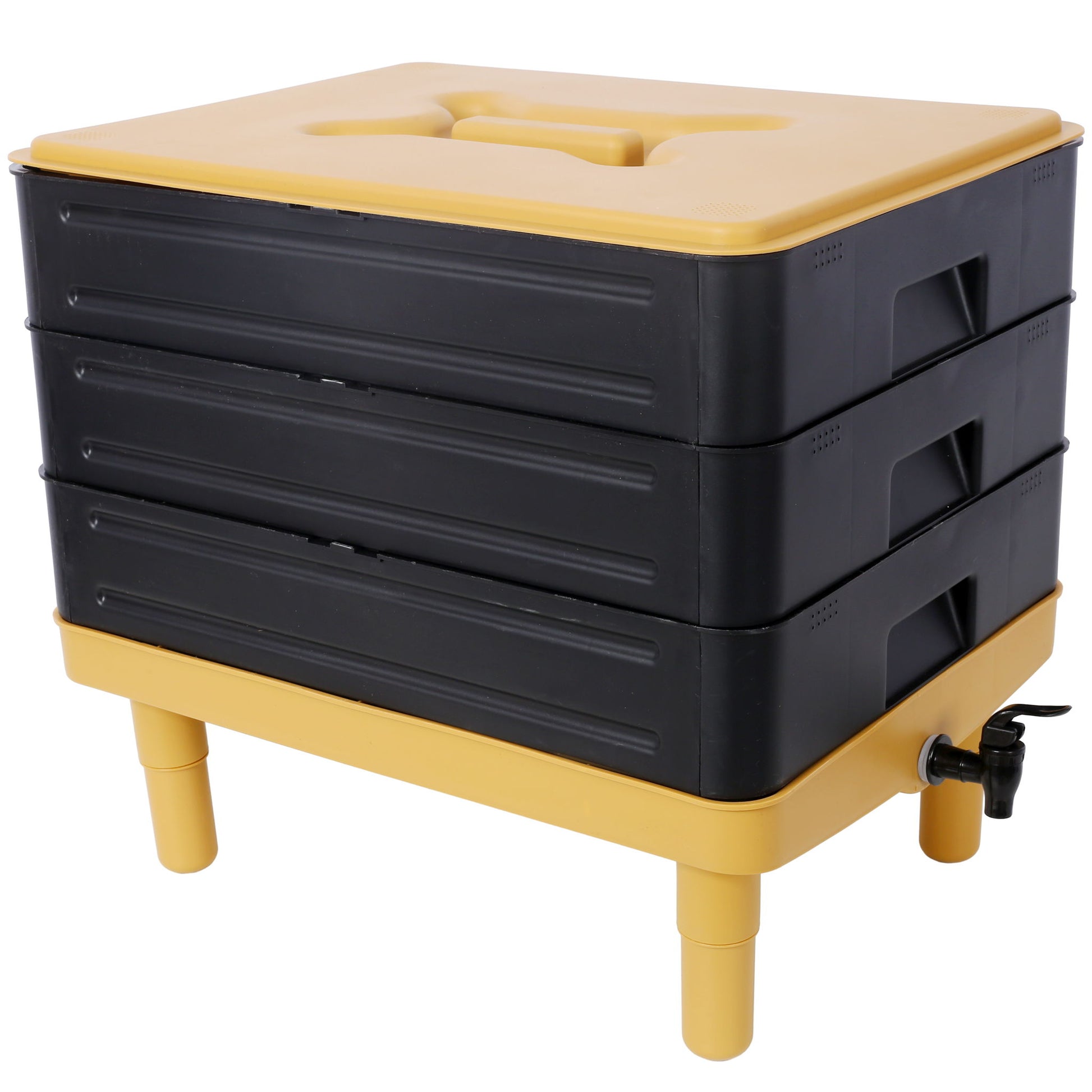 Durable 3 Tray Worm Farm Kit For Efficient Vermicomposting, 65L Capacity - Yellow / Black Daily Nest