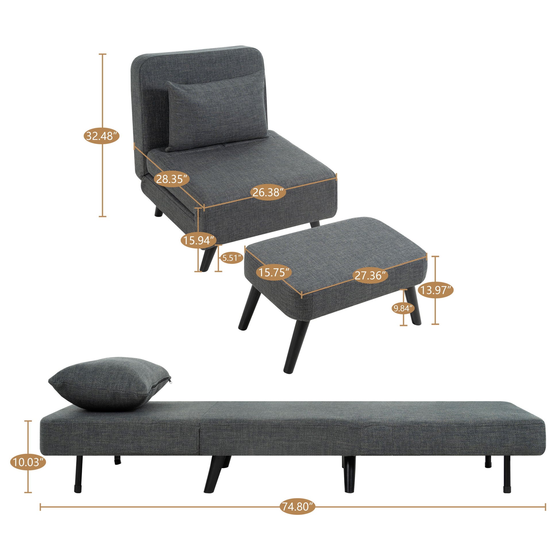 3 In 1 Foldable Chaise Lounge With Adjustable Backrest Home Essentials