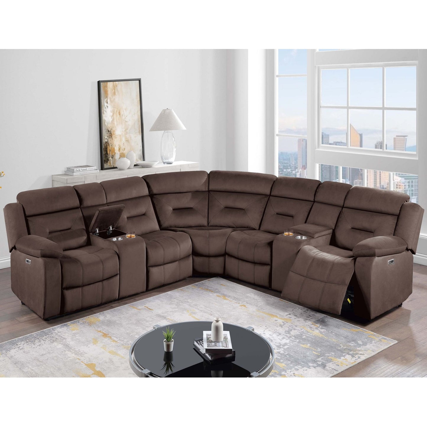 Power Reclining Sectional Set With Console Cup Holders Home Essentials