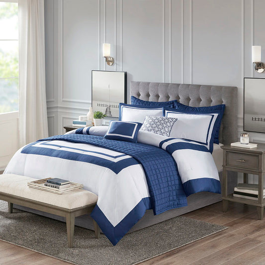 Heritage - King 8 Piece Comforter And Coverlet Set Collection - Navy