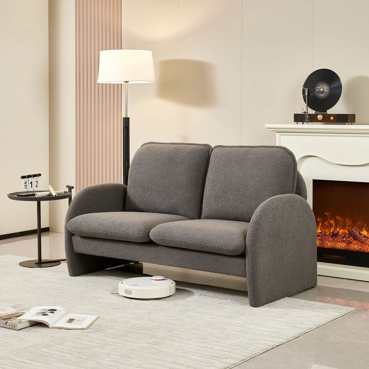 Loveseat Sofa Small Couch For Living Room, Sherpa Fabric Upholstered Loveseat Sofa Couch, Small Loveseat Sofa For Apartment, Bedroom Home Essentials