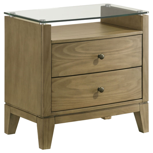 Granada - 2-Drawer Glass Top Nightstand - Natural Pine Coaster Fine Furniture