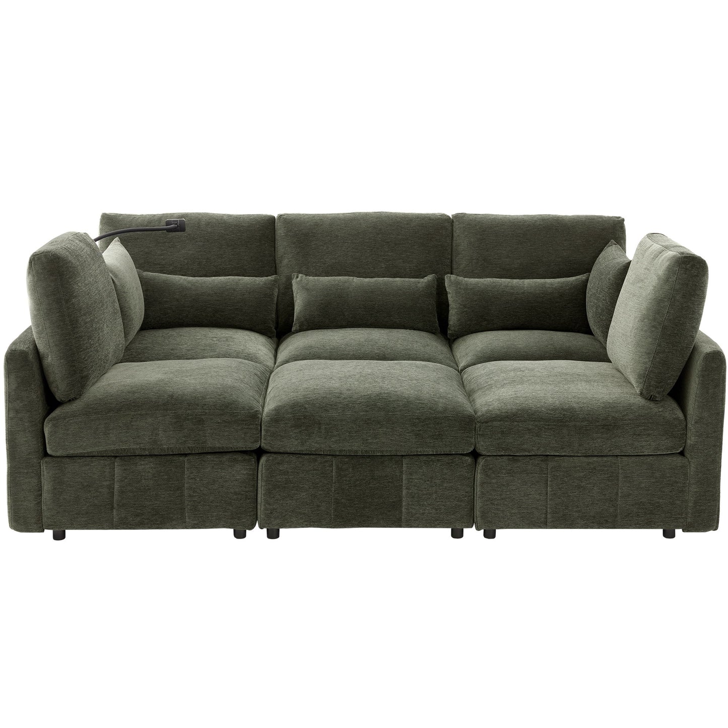 Modern Modular U-Shaped Sofa Bed With Movable Ottoman, USB Ports, Phone Holder Hearth and Haven