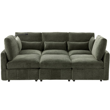 Modern Modular U-Shaped Sofa Bed With Movable Ottoman, USB Ports, Phone Holder Hearth and Haven