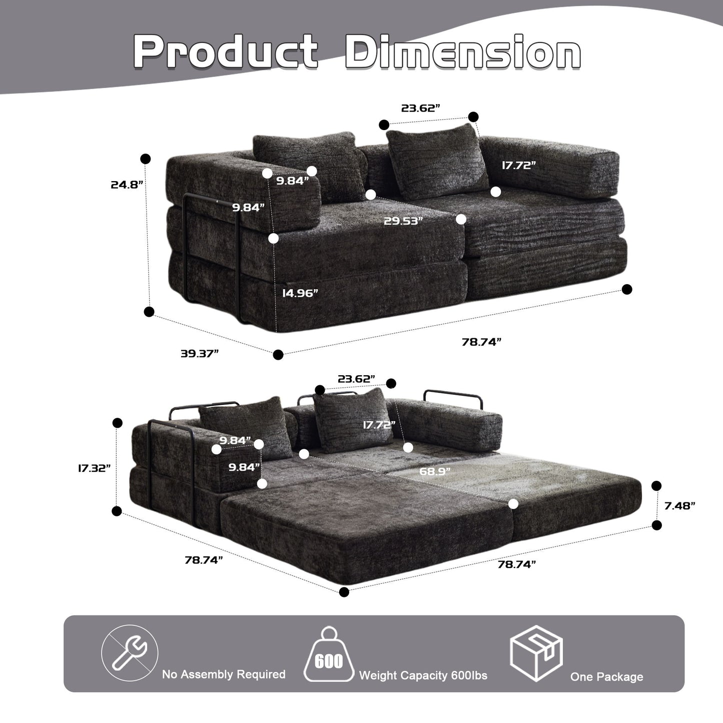 Convertible Floor Sofa Bed With Pillow Back Support Armrest Home Essentials