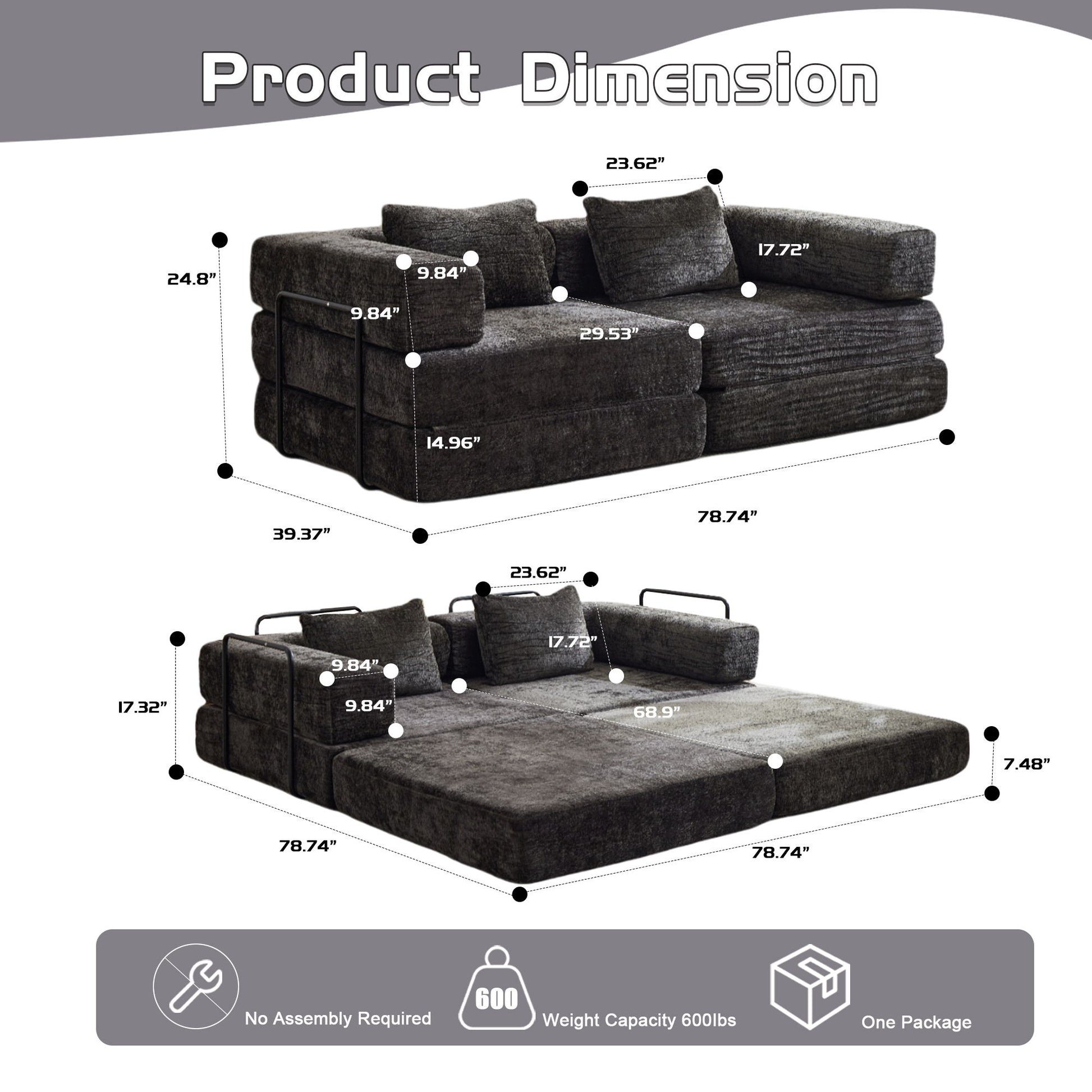 Convertible Floor Sofa Bed With Pillow Back Support Armrest Home Essentials