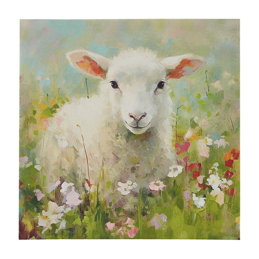 Sunshine Animals - Lamb Canvas Wall Art - Green Multi