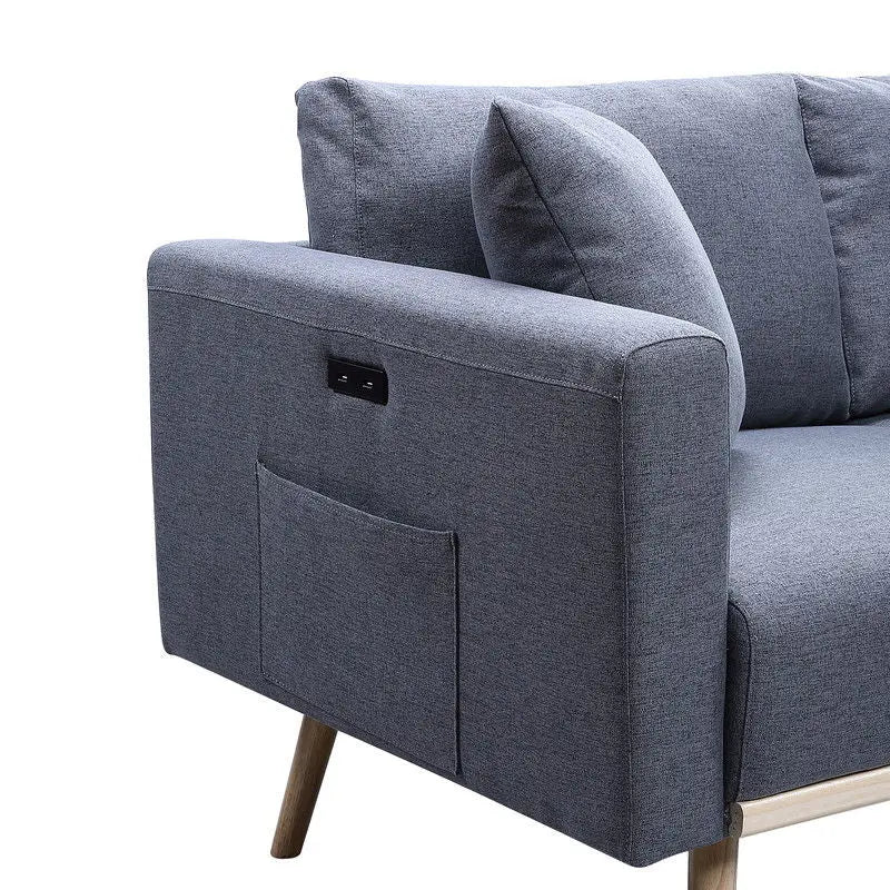 Easton - Linen Fabric Loveseat With USB Charging Ports Pockets And Pillows Lilola Home