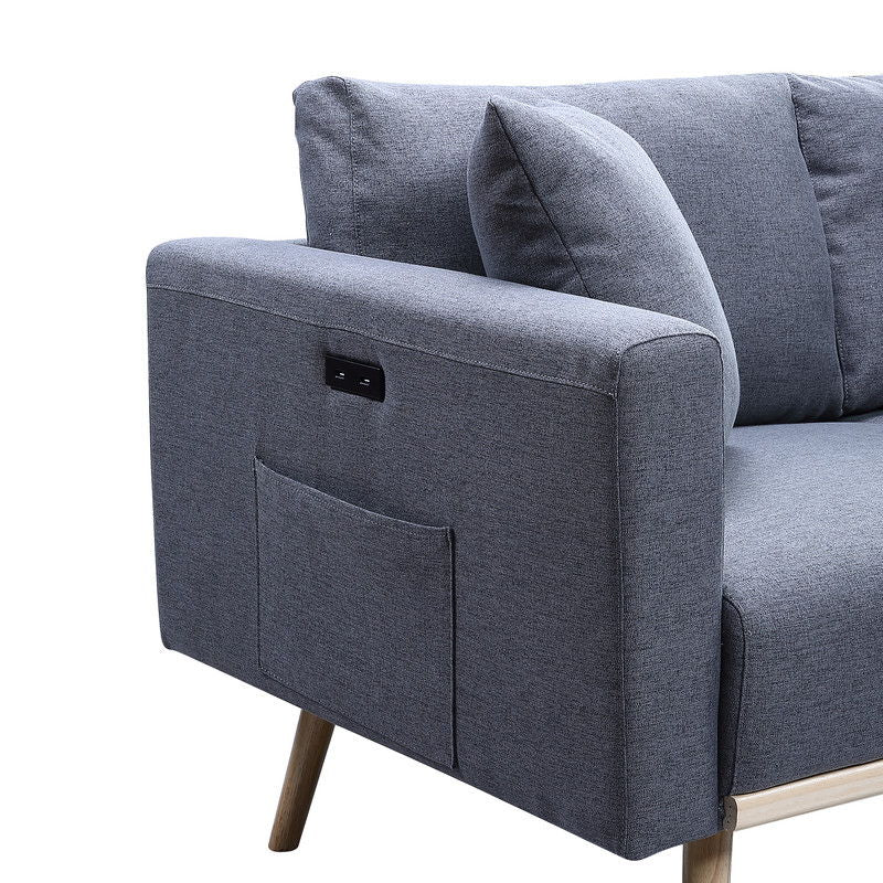 Easton - Linen Fabric Loveseat With USB Charging Ports Pockets And Pillows Lilola Home