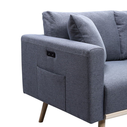 Easton - Linen Fabric Loveseat With USB Charging Ports Pockets And Pillows Lilola Home