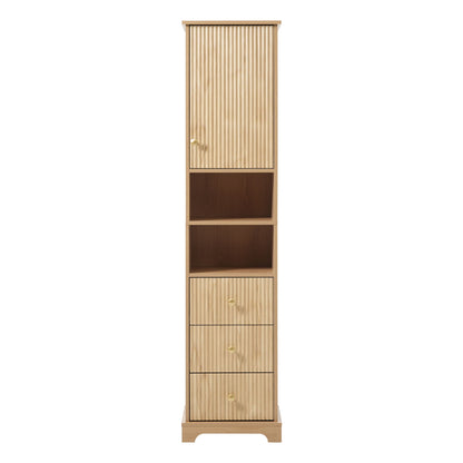 Tall Bathroom Cabinet With 1 Door, 3 Drawers, Open Storage - Wood Hearth and Haven