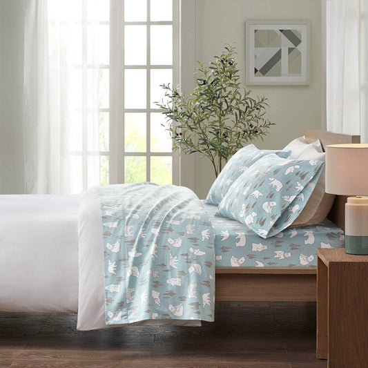 King Cozy 100% Printed Sheet Set - Blue Polar - Bears True North by Sleep Philosophy