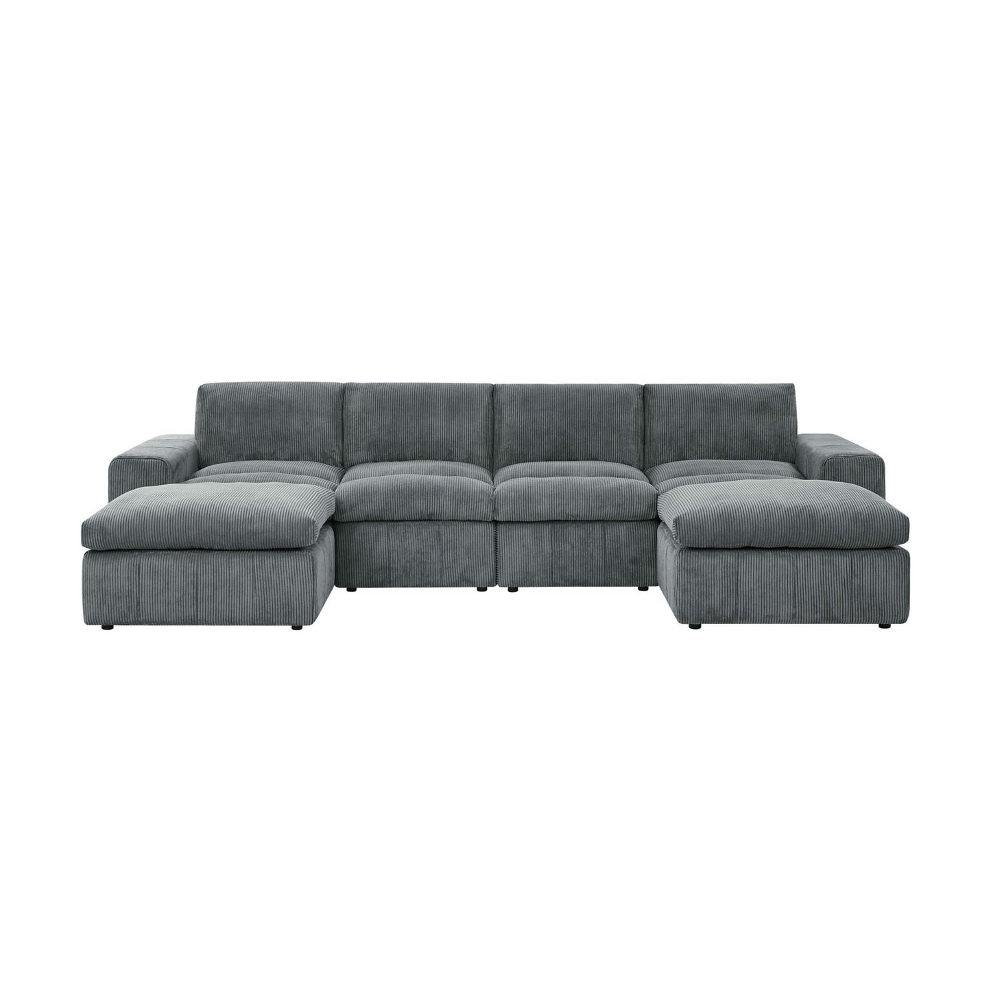 Upholstered Sectional With 2 Ottomans Living Room Seating - Dark Gray Home Essentials