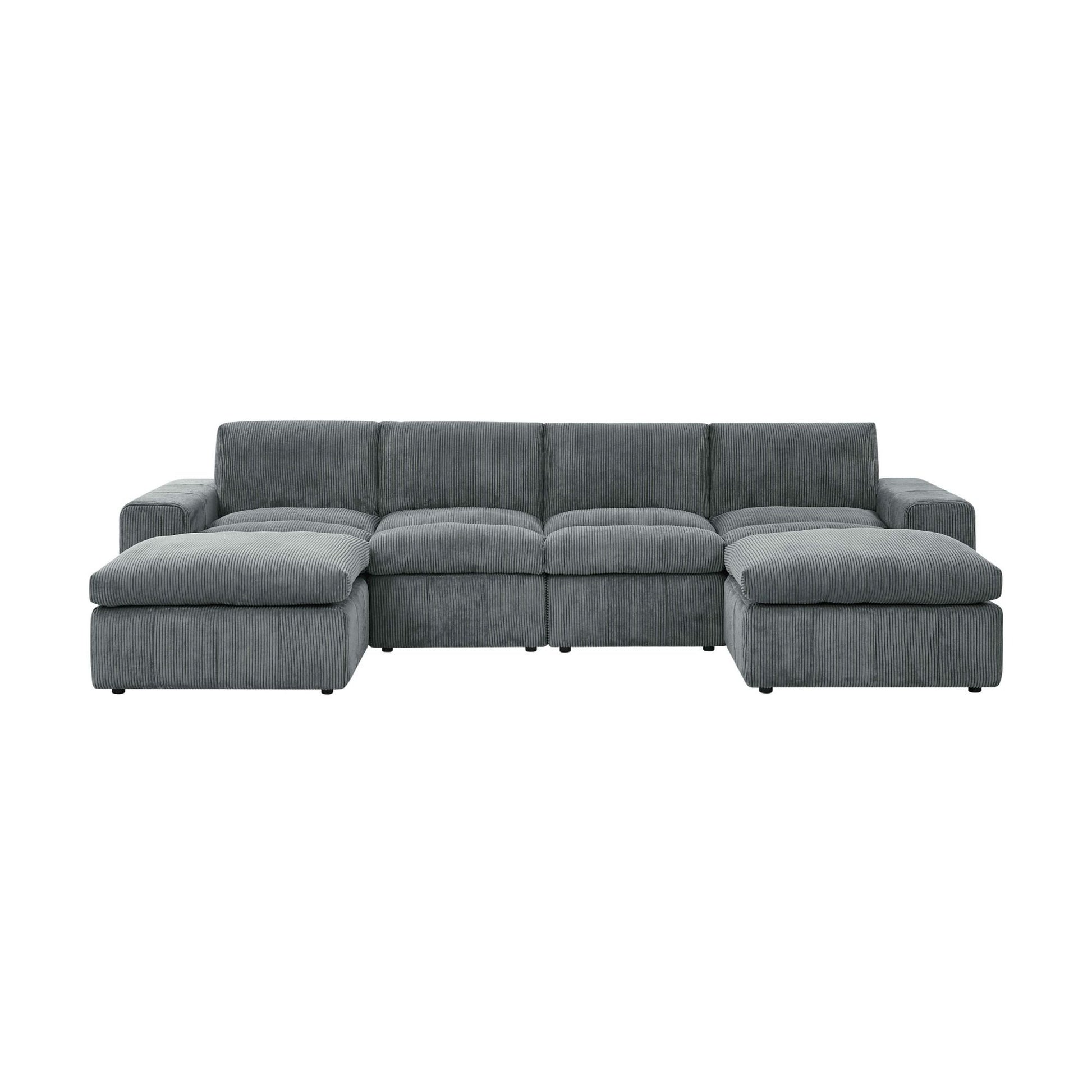 Upholstered Sectional With 2 Ottomans Living Room Seating - Dark Gray Home Essentials