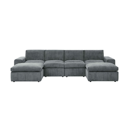 Upholstered Sectional With 2 Ottomans Living Room Seating - Dark Gray Home Essentials
