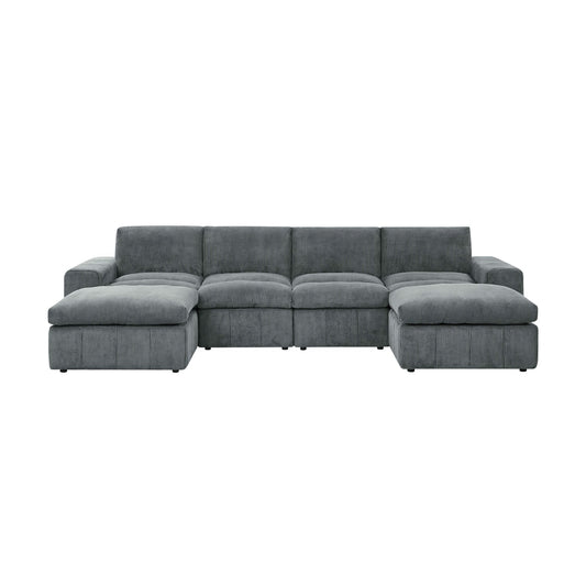 Upholstered Sectional With 2 Ottomans Living Room Seating - Dark Gray Home Essentials