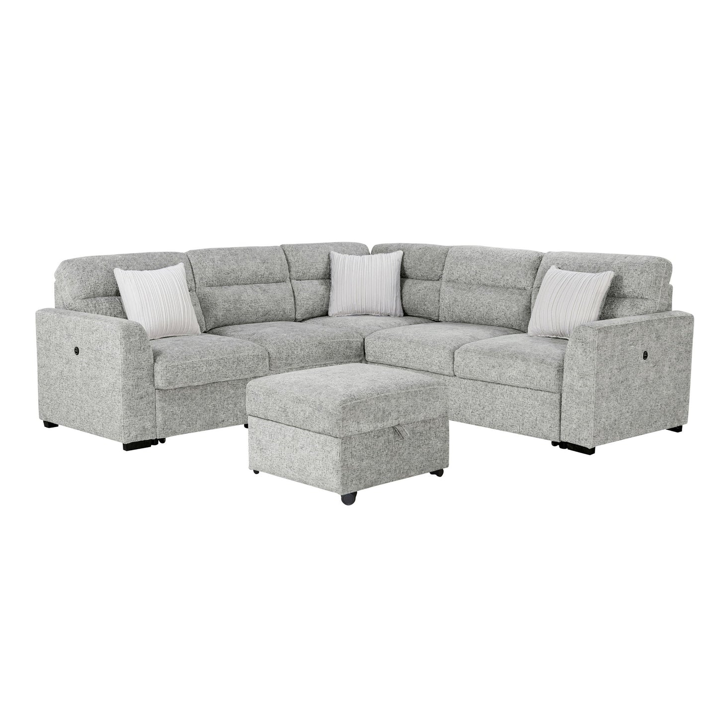 Emiliano - Sectional Sofa With 3 Pillows And Storage Ottoman - Nickel Global Furniture USA