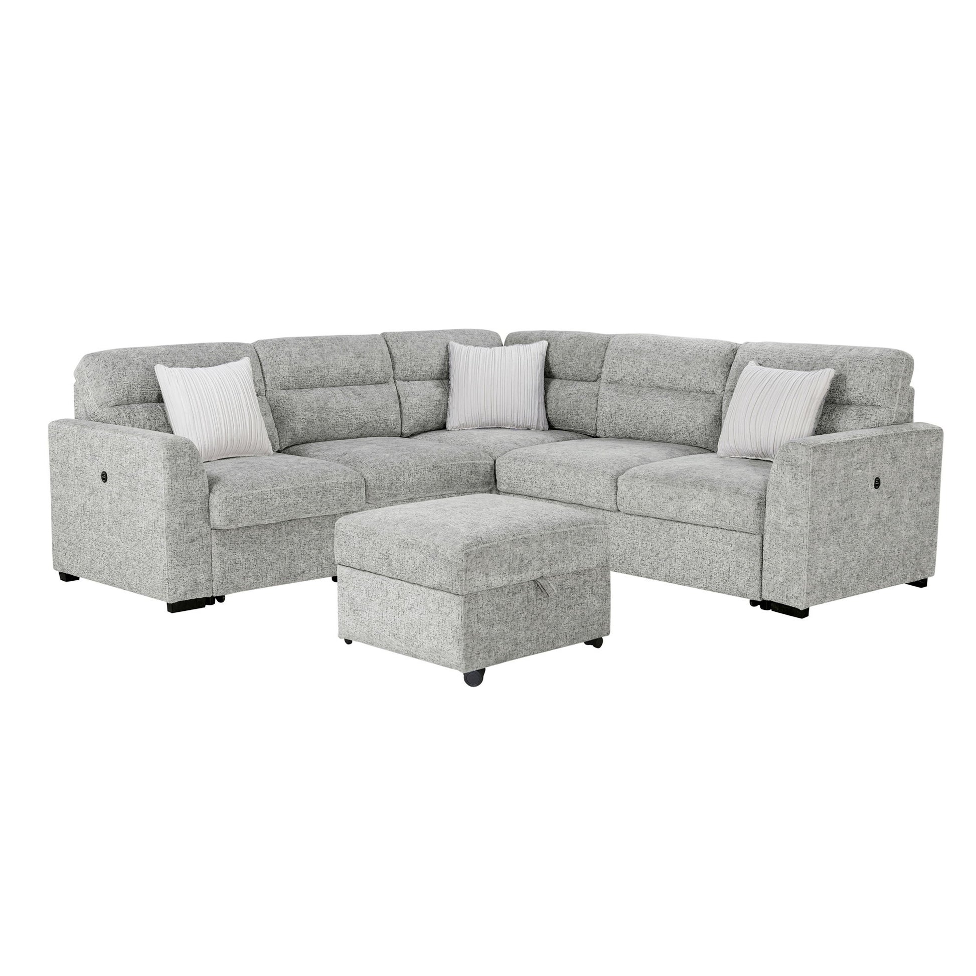 Emiliano - Sectional Sofa With 3 Pillows And Storage Ottoman - Nickel Global Furniture USA