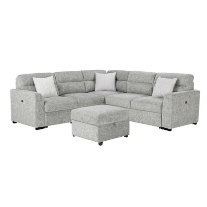 Emiliano - Sectional Sofa With 3 Pillows And Storage Ottoman - Nickel Global Furniture USA