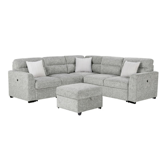 Emiliano - Sectional Sofa With 3 Pillows And Storage Ottoman - Nickel Global Furniture USA