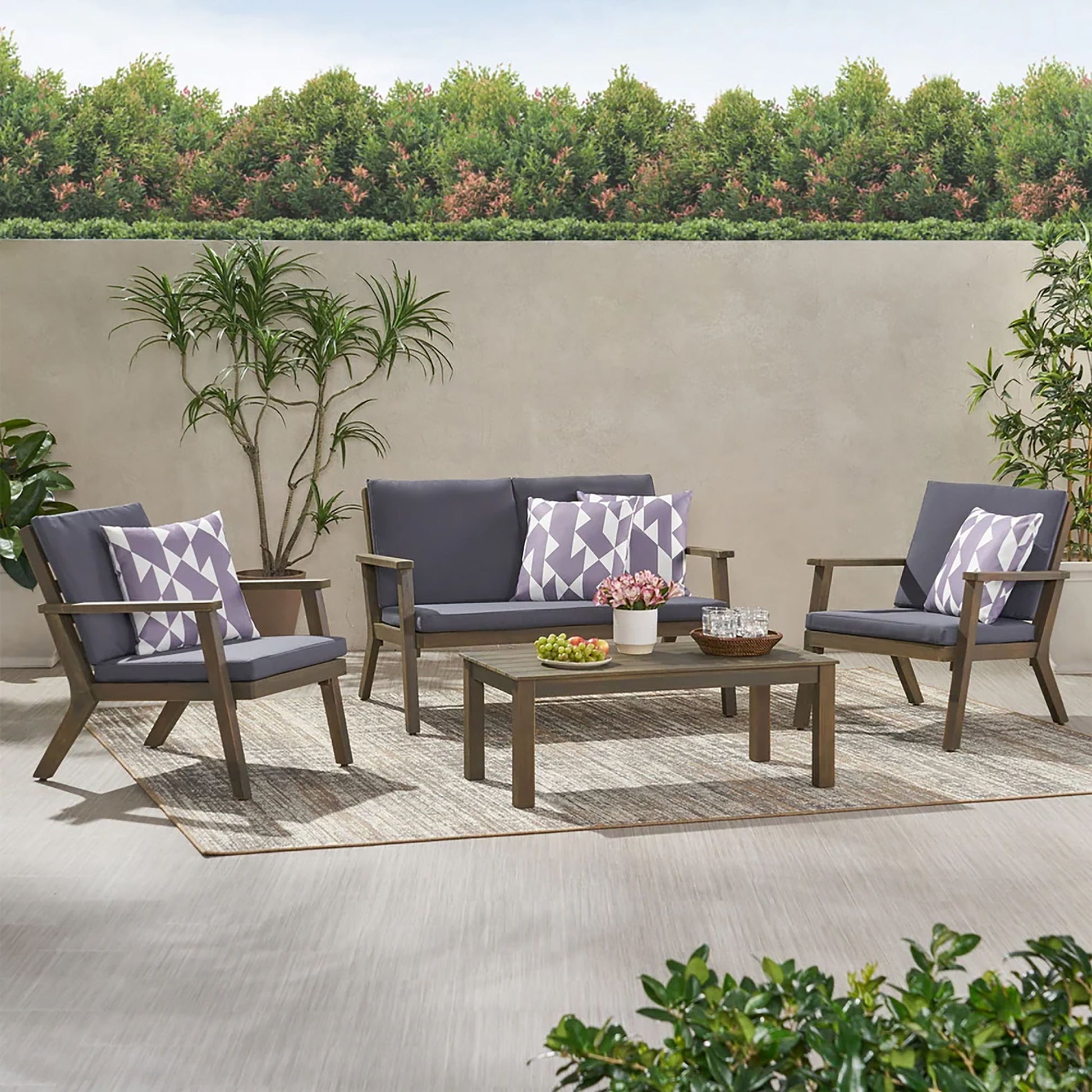 Avacyn - Outdoor Acacia Wood 4 Seater Chat Set With Cushions Noble House