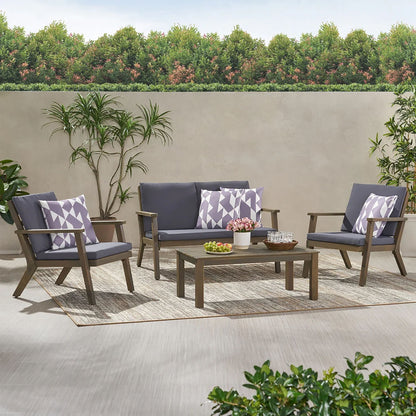 Avacyn - Outdoor Acacia Wood 4 Seater Chat Set With Cushions Noble House