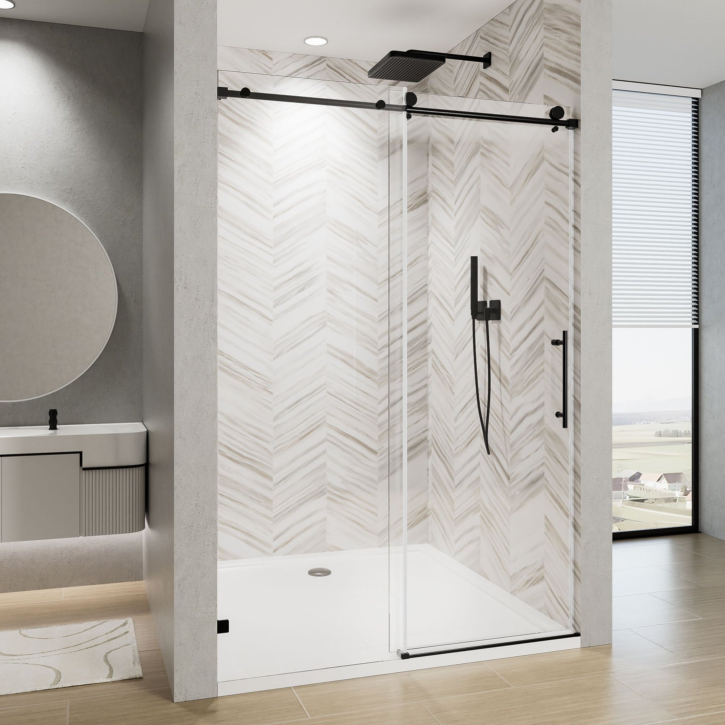 Frameless Single Sliding Soft Close Shower Door, 5 / 16" Clear Nano Coated Tempered Glass And 304 Stainless Steel Handle - Matte Black Daily Nest