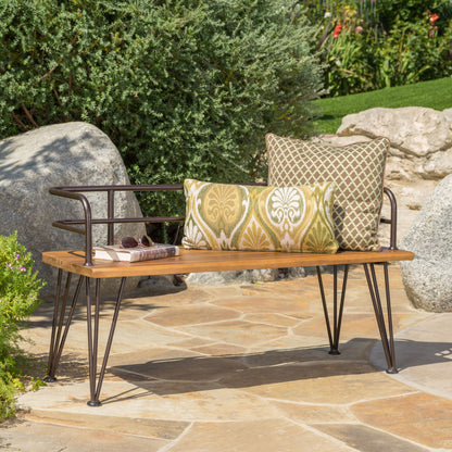 Outdoor Bench With Powder Coated Iron Frame - Teak Noble House