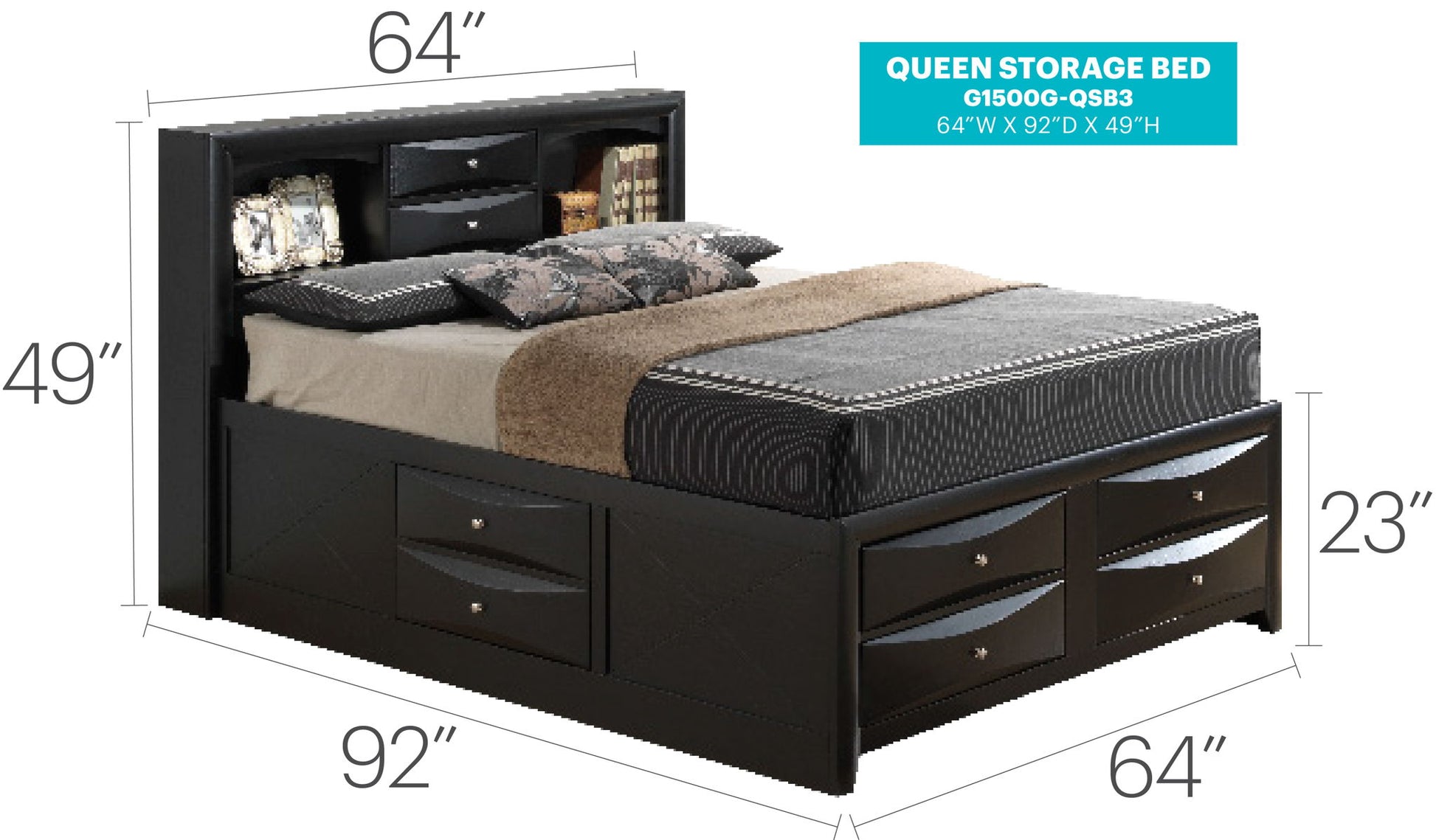 Modern Design Storage Bed With Bookcase Headboard Glory Furniture