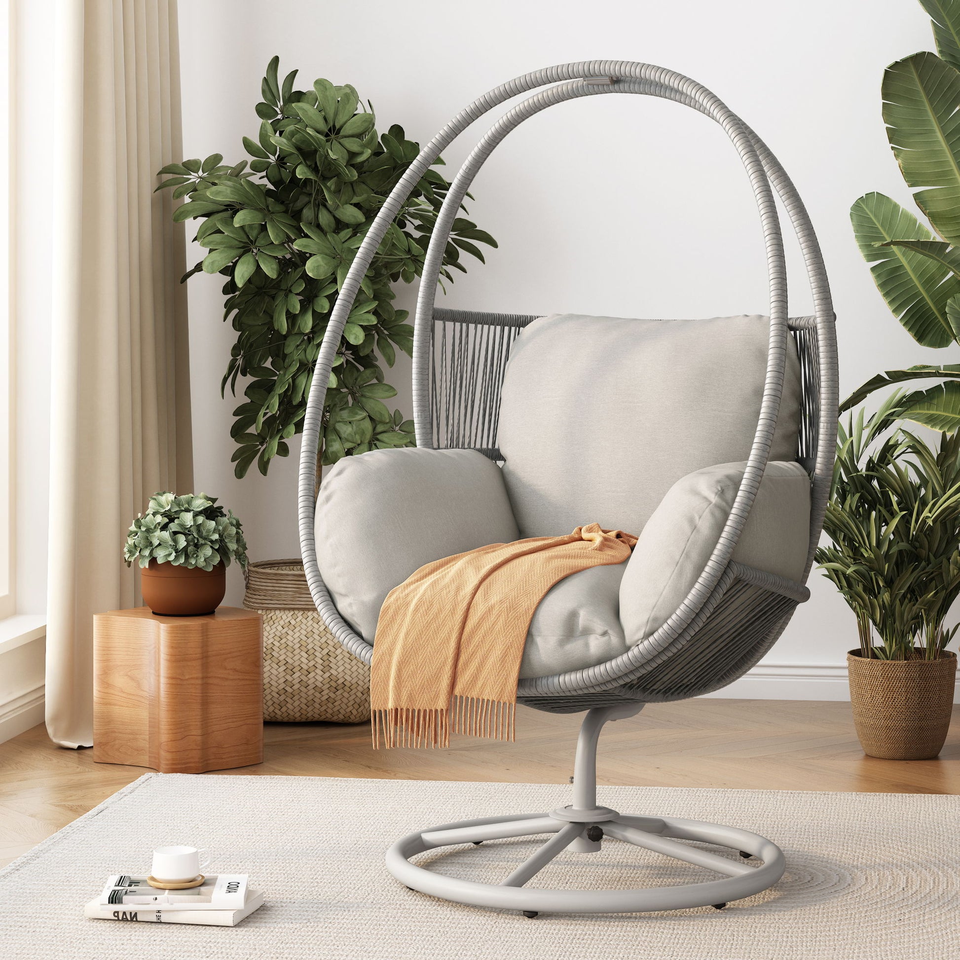 Reno - Outdoor Wicker Swivel Lounge Chair - Light Gray Noble House